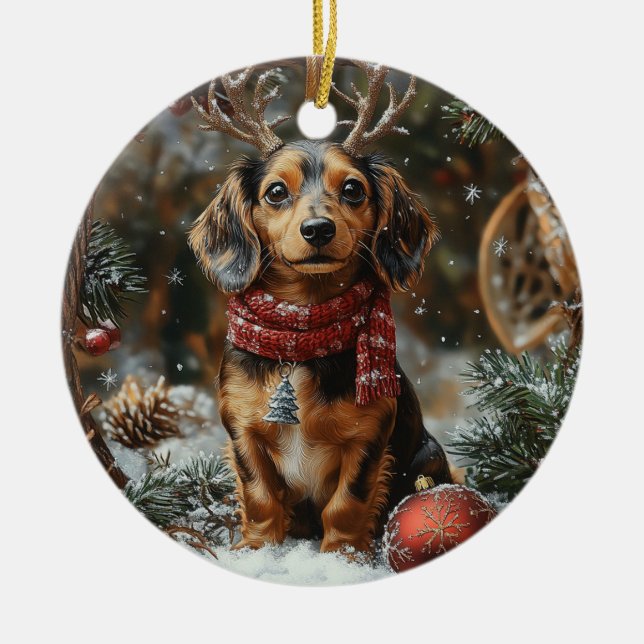 Dachshund Christmas Ceramic Ornament (Front)