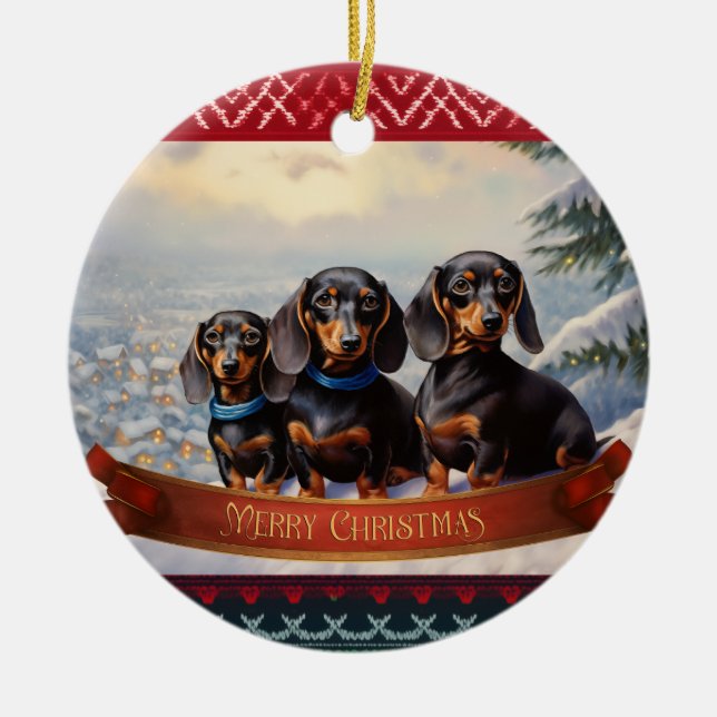 Dachshund Christmas Ceramic Ornament (Front)