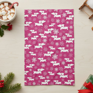 Dachshund Christmas Chef Gift Fuchsia   Tea Towel