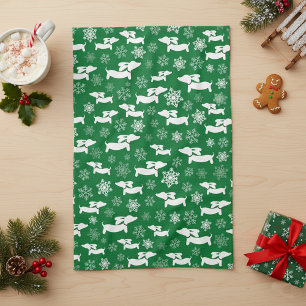 Dachshund Christmas Chef Gift Green Tea Towel