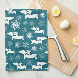 Dachshund Christmas Chef Gift Teal Tea Towel