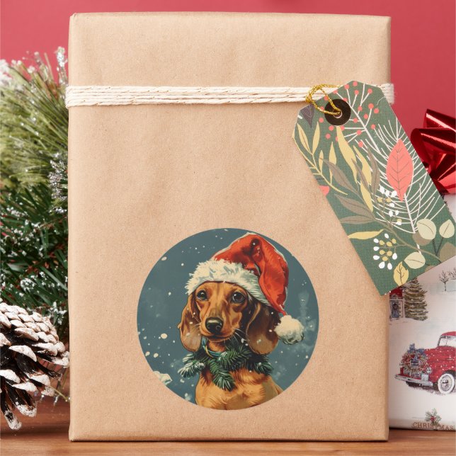 Dachshund Christmas  Classic Round Sticker (Holiday)