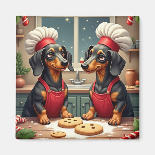 Dachshund Christmas Cookie Bakers Holiday Painting Magnet