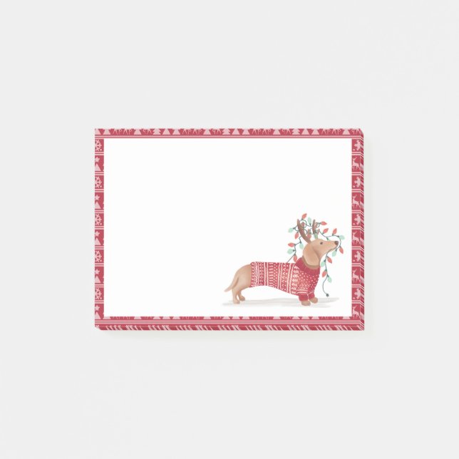 Dachshund Christmas Dog Cosy Red Knitted Sweater Post-it Notes (Front)
