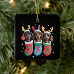 Dachshund Christmas Dog Lover Gift Holiday Ceramic Ornament