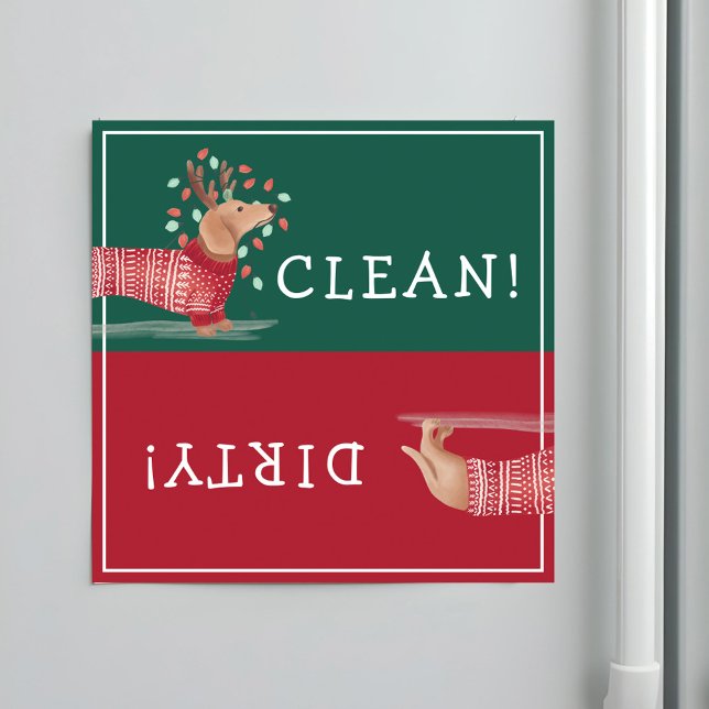 Dachshund Christmas Dog Red Sweater Clean & Dirty Magnet (Dachshund Christmas Dog Red Sweater Clean & Dirty Magnet)