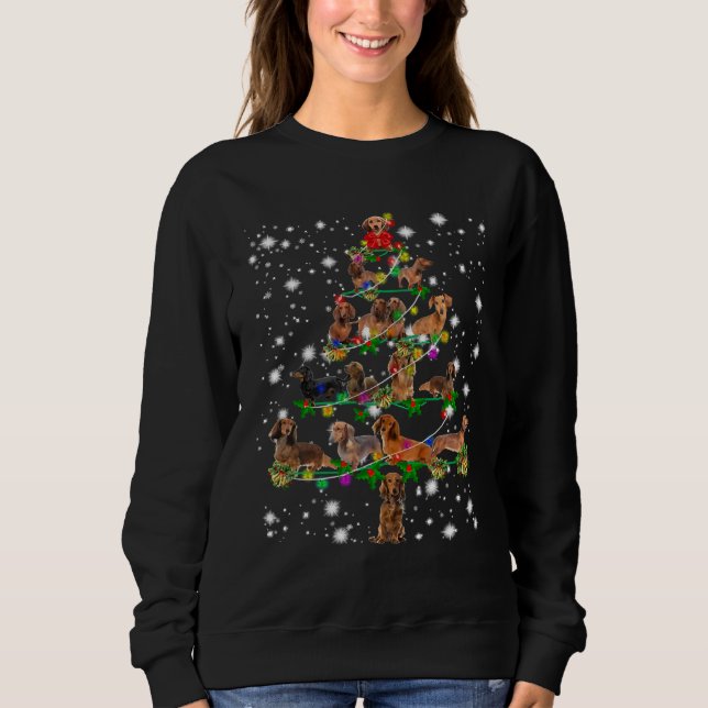 Dachshund Christmas Fairy Light Ornaments Tree Sweatshirt (Front)