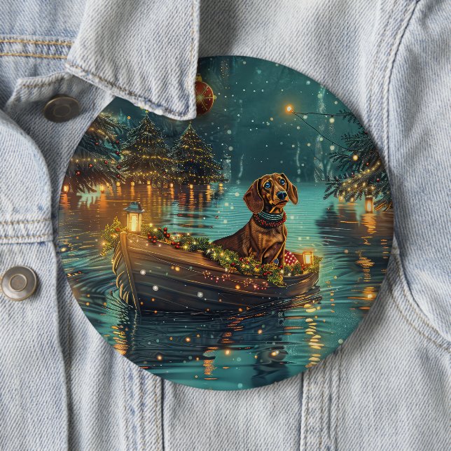 Dachshund Christmas Festive Voyage  6 Cm Round Badge (In Situ)
