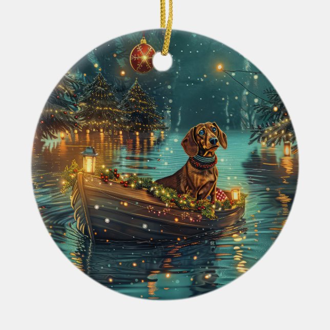 Dachshund Christmas Festive Voyage  Ceramic Ornament (Front)