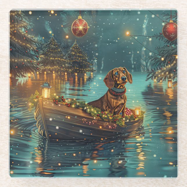 Dachshund Christmas Festive Voyage  Glass Coaster (Front)