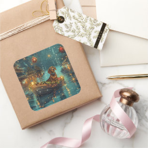 Dachshund Christmas Festive Voyage  Square Sticker