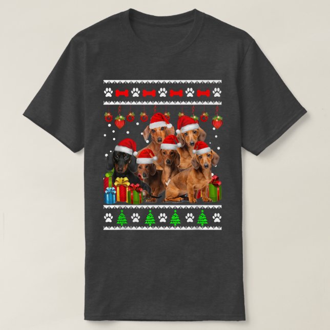 Dachshund Christmas Funny Dog Xmas Lights Pyjamas  T-Shirt (Design Front)