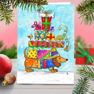 Dachshund Christmas greeting card by Nicole Janes