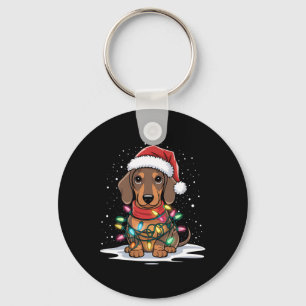 Dachshund Christmas Lights Santa Hat Dog Lover Hol Key Ring