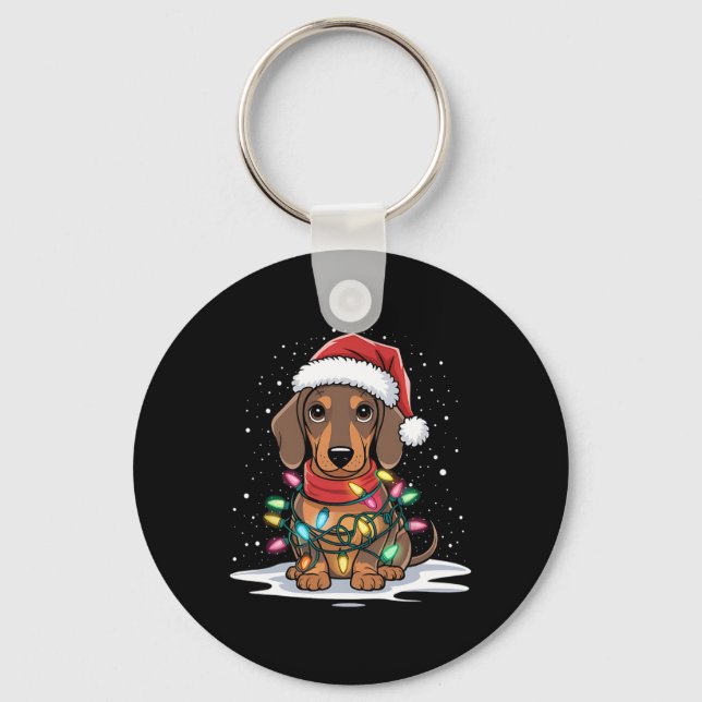 Dachshund Christmas Lights Santa Hat Dog Lover Hol Key Ring (Front)