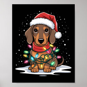 Dachshund Christmas Lights Santa Hat Dog Lover Hol Poster