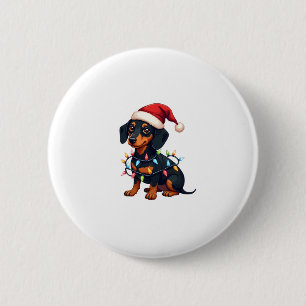 Dachshund Christmas Lights Santa Hat Xmas Dog Love 6 Cm Round Badge