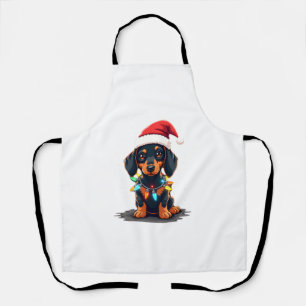 Dachshund Christmas Lights Santa Hat Xmas Dog Love Apron
