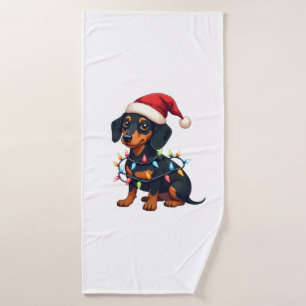 Dachshund Christmas Lights Santa Hat Xmas Dog Love Bath Towel