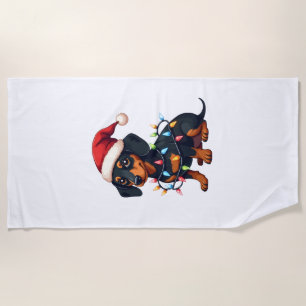 Dachshund Christmas Lights Santa Hat Xmas Dog Love Beach Towel