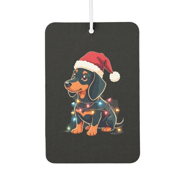 Dachshund Christmas Lights Santa Hat Xmas Dog Love Car Air Freshener (Front)