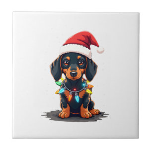 Dachshund Christmas Lights Santa Hat Xmas Dog Love Ceramic Tile