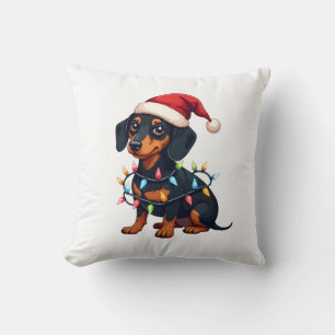 Dachshund Christmas Lights Santa Hat Xmas Dog Love Cushion