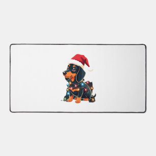 Dachshund Christmas Lights Santa Hat Xmas Dog Love Desk Mat
