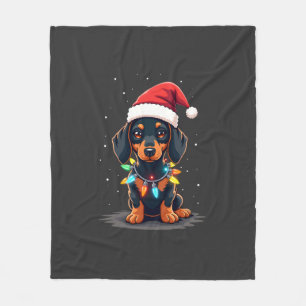 Dachshund Christmas Lights Santa Hat Xmas Dog Love Fleece Blanket