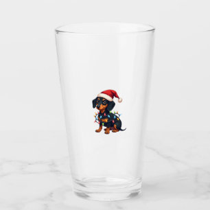 Dachshund Christmas Lights Santa Hat Xmas Dog Love Glass