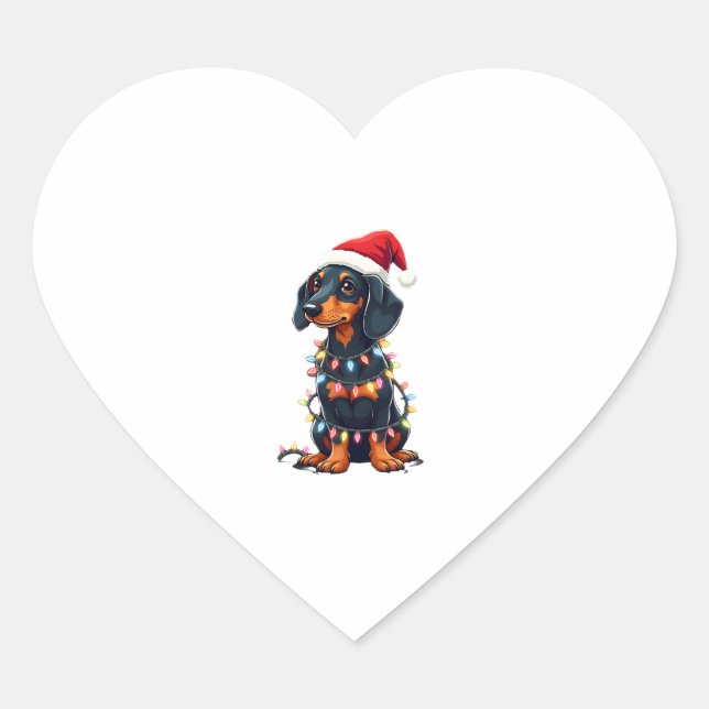 Dachshund Christmas Lights Santa Hat Xmas Dog Love Heart Sticker (Front)