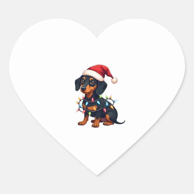 Dachshund Christmas Lights Santa Hat Xmas Dog Love Heart Sticker (Front)