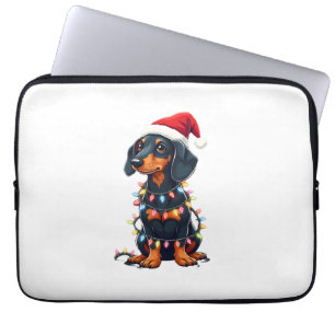 Dachshund Christmas Lights Santa Hat Xmas Dog Love Laptop Sleeve