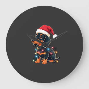 Dachshund Christmas Lights Santa Hat Xmas Dog Love Large Clock