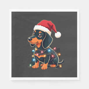 Dachshund Christmas Lights Santa Hat Xmas Dog Love Napkin