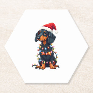 Dachshund Christmas Lights Santa Hat Xmas Dog Love Paper Coaster