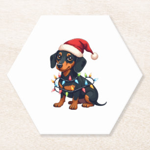 Dachshund Christmas Lights Santa Hat Xmas Dog Love Paper Coaster