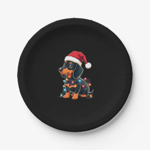 Dachshund Christmas Lights Santa Hat Xmas Dog Love Paper Plate