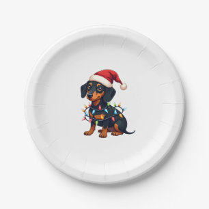 Dachshund Christmas Lights Santa Hat Xmas Dog Love Paper Plate