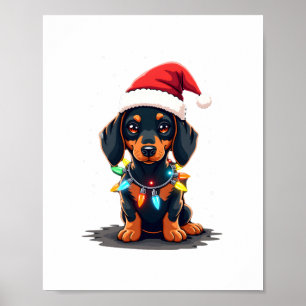 Dachshund Christmas Lights Santa Hat Xmas Dog Love Poster