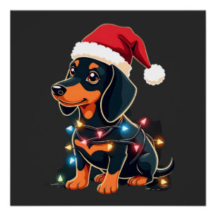Dachshund Christmas Lights Santa Hat Xmas Dog Love Poster