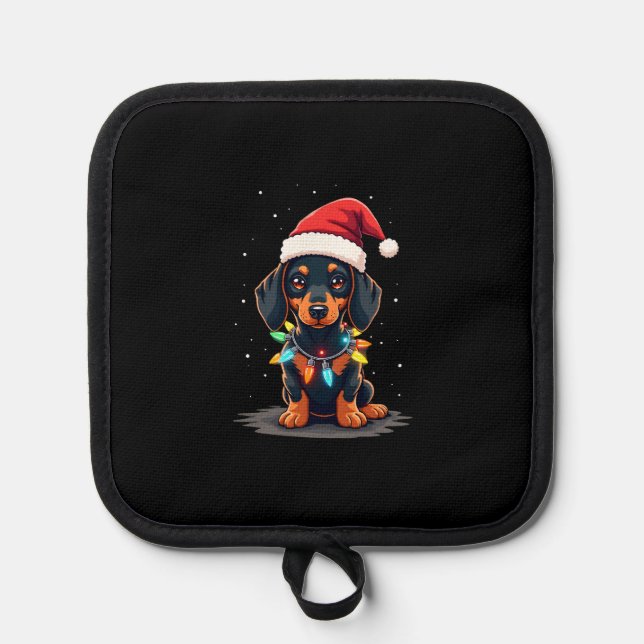 Dachshund Christmas Lights Santa Hat Xmas Dog Love Pot Holder (Front)