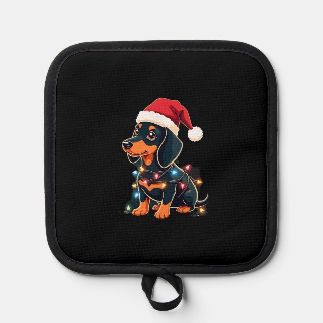 Dachshund Christmas Lights Santa Hat Xmas Dog Love Pot Holder (Front)