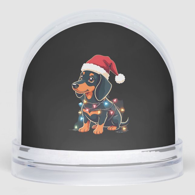 Dachshund Christmas Lights Santa Hat Xmas Dog Love Snowglobe (Front)