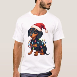 Dachshund Christmas Lights Santa Hat Xmas Dog Love T-Shirt