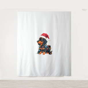 Dachshund Christmas Lights Santa Hat Xmas Dog Love Tapestry