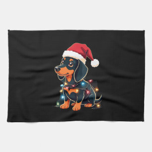 Dachshund Christmas Lights Santa Hat Xmas Dog Love Tea Towel