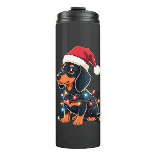 Dachshund Christmas Lights Santa Hat Xmas Dog Love Thermal Tumbler