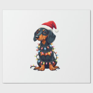 Dachshund Christmas Lights Santa Hat Xmas Dog Love Wrapping Paper