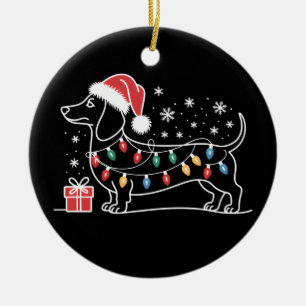 Dachshund Christmas Lights Wiener Dog Sausage Xmas Ceramic Ornament